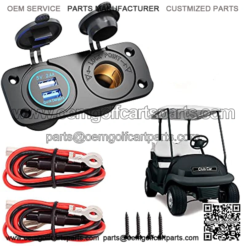 Golf Cart Cigarette Lighter Outlet & Quick Charge 3.0 DC 12V Input Waterproof USB Charger Power Socket Adapter Dual USB Ports Panel Universal for EZGO Club Car Yamaha Golf Cart Models
