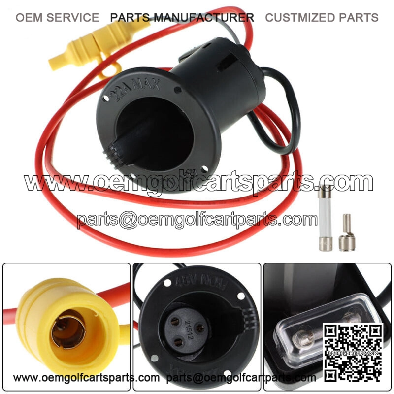 48 Volt DC Charger Receptacle & Fuse Assembly For CLUB CAR DS Golf Cart