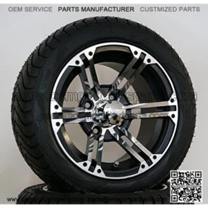 12" TERMINATOR Machined/Black Golf Cart Wheels and 215/40-12 DOT Golf Cart Tires - Set of 4