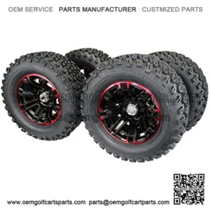 (Set of 4) 23x10.50-12 Glossy BLACK/RED Aluminum Golf Tire Wheel Assemblies