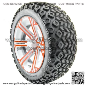 14" RX354-WO White and Orange Wheels and Lifted Tires Combo