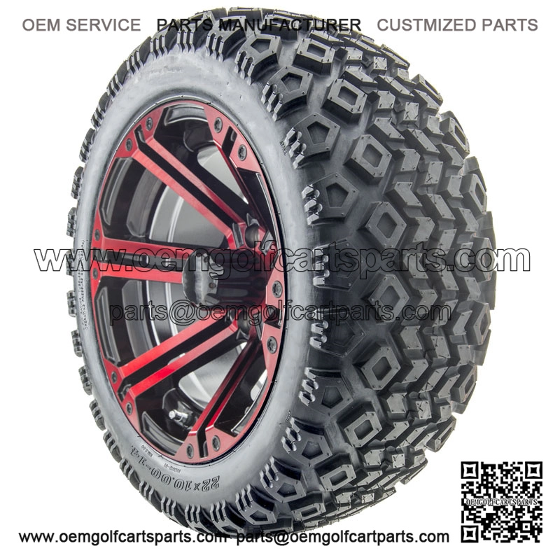 14" RX354-BR Black and Red Wheels and Lifted Tires Combo