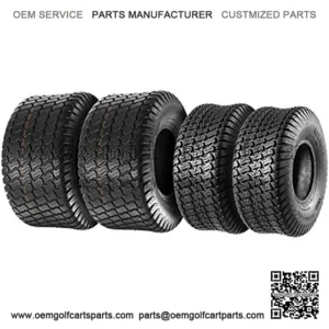 Set of 4 Lawn Mower Turf Tires 15x6-6 Front & 18x9.5-8 Rear Tractor Riding, 4PR, Tubeless