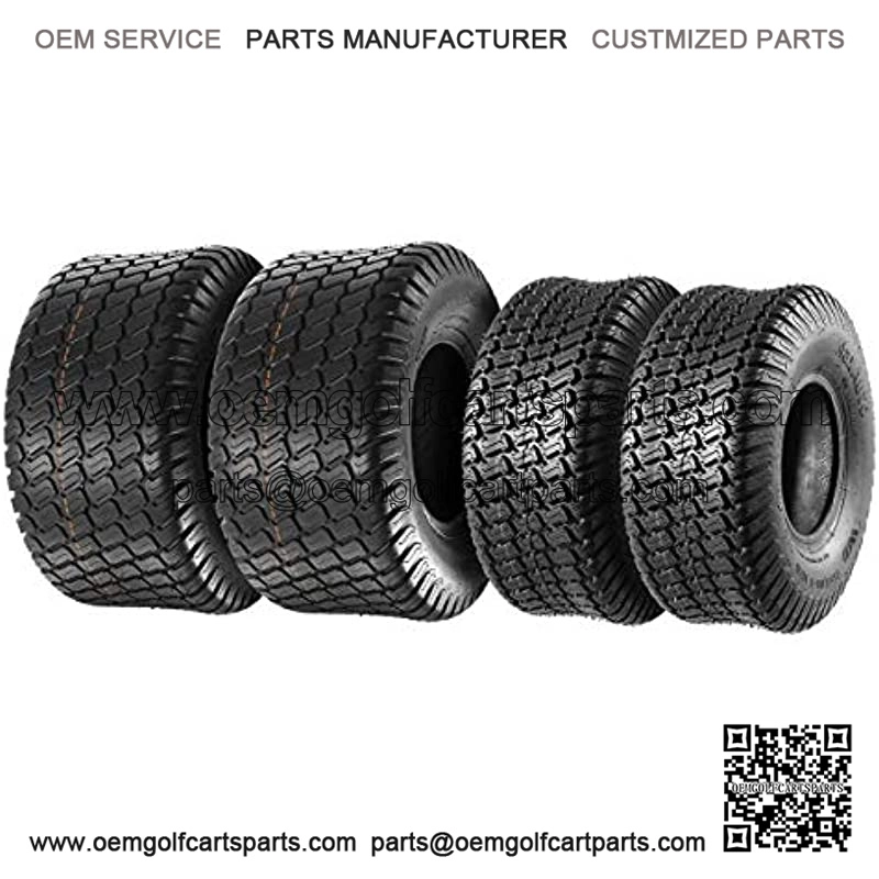 Set of 4 Lawn Mower Turf Tires 15x6-6 Front & 18x9.5-8 Rear Tractor Riding, 4PR, Tubeless