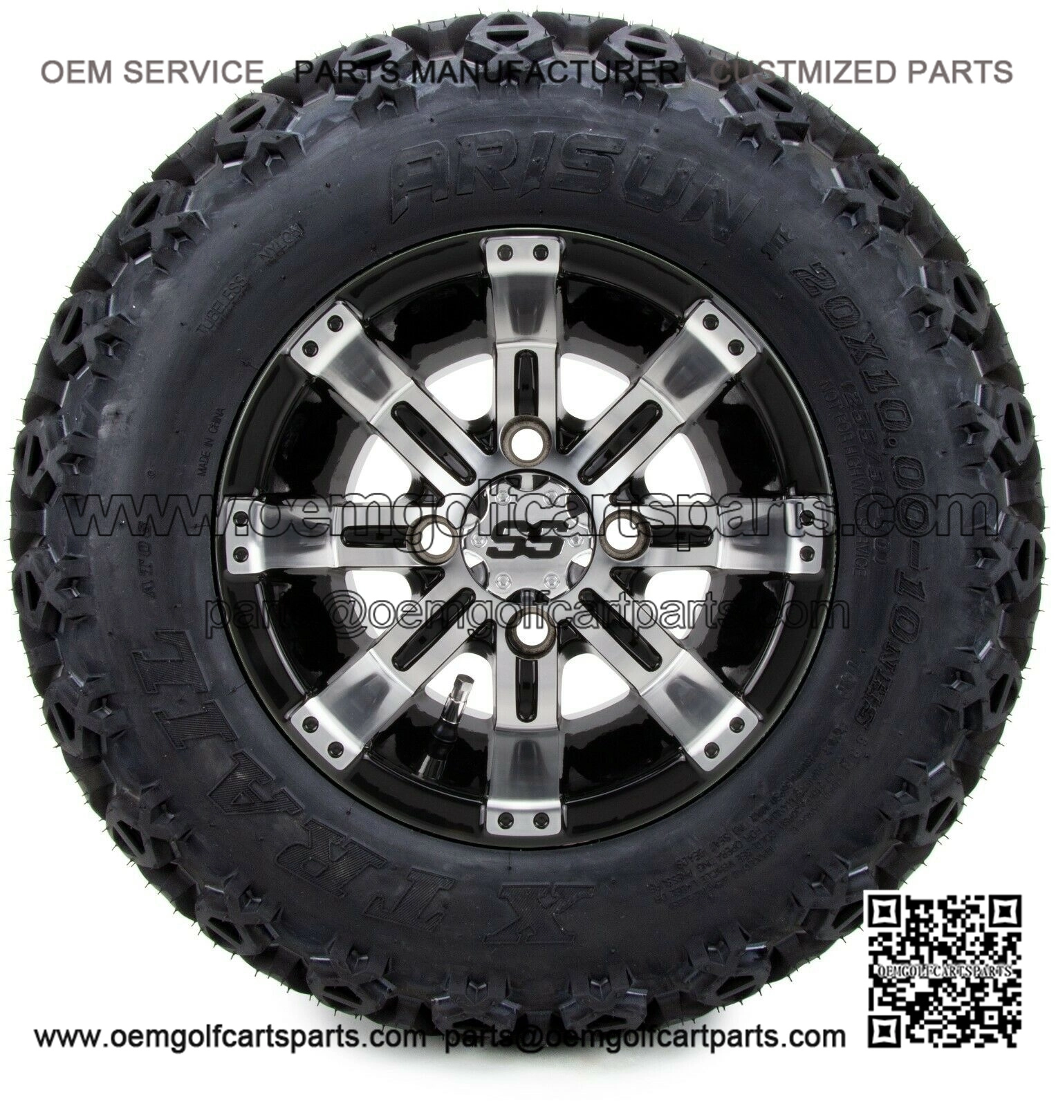 10" Tempest Machined and Black Golf Cart Wheels and Tires (20x10-10) - Set of 4