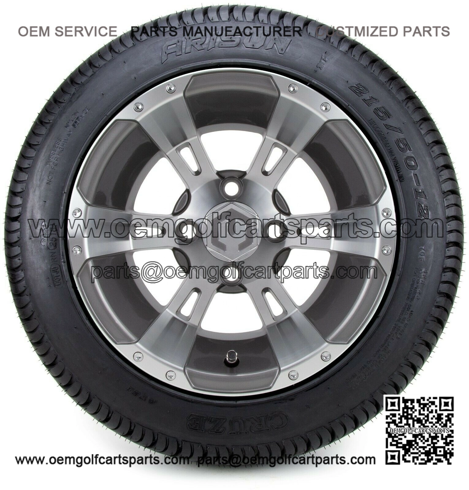 12" Ambush Gunmetal Golf Cart Wheels and Tires (215-50-12) - Set of 4