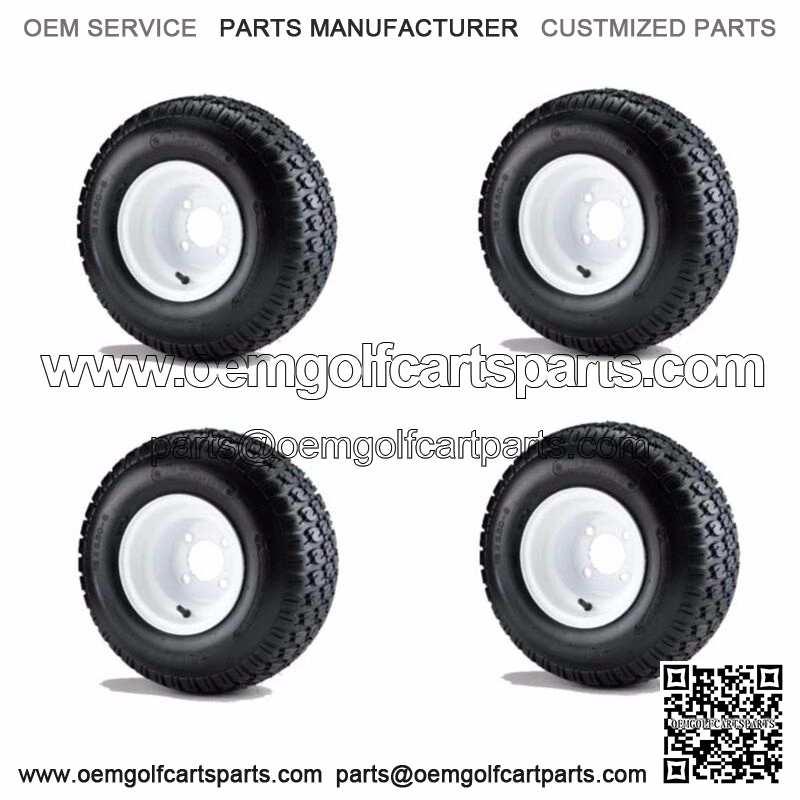 Set of 4 Golf Cart 18x8.50-8 6 Ply Traction Tires mounted on 8" White Wheels