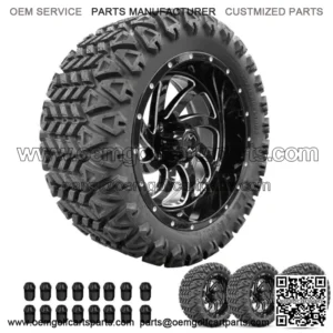 Golf Cart Wheels 14" Phantom Gloss Black on 23" AT Tires Carts Set of 4