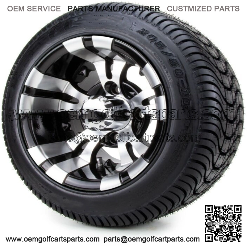 10" Vampire Machined and Black Golf Cart Wheels and Tires (205-50-10) - Set of 4