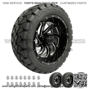 Golf Cart Wheels 14" Phantom Gloss Black on 22" AT Tires Carts Set of 4
