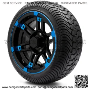 12" Aftershock Blue and Black Golf Cart Wheels and Tires (215-35-12) - Set of 4