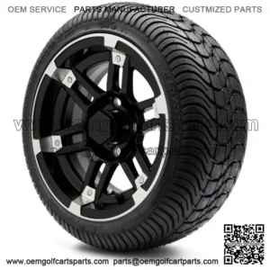 12" Aftershock Machined & Black Golf Cart Wheels and Tires (215-35-12) Set of 4