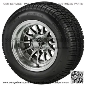 (4)Golf Cart 205/50-10 Tires on 10x7 Machined/Black 14-Spoke Wheels