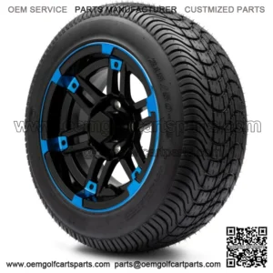 12" Aftershock Blue and Black Golf Cart Wheels and Tires (215-50-12) - Set of 4