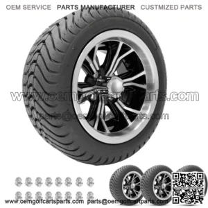 Golf Cart Wheels 12" Phenom Machine/Black on Street Tires Set of 4