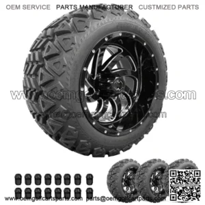 Golf Cart Wheels 14" Phantom Gloss Black on 23" GT Tires Carts Set of 4