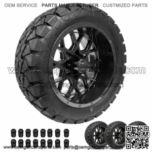 Golf Cart Wheels 14" Chaos Gloss/Black on 22" A/T Tires Cart Set of 4
