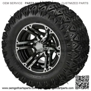4 Golf  Cart 20X10-10 All-Terrain Tires on 10x7 Black/Machined Yukon Wheels