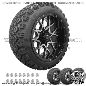 Golf Cart Wheels 14" Chaos Machine/Black on 22" Mojave Tires Carts (4)