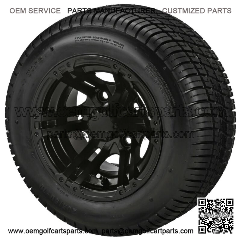 (4)Golf Cart 205/50-10 Tires on 10x7 Gloss Black Yukon Wheels Free Freight