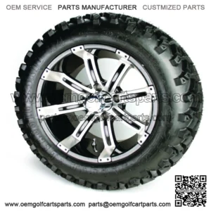 Set of 4 - 14 inch Black/Silver Wheels & 23 inch A/T Golf Cart Tires