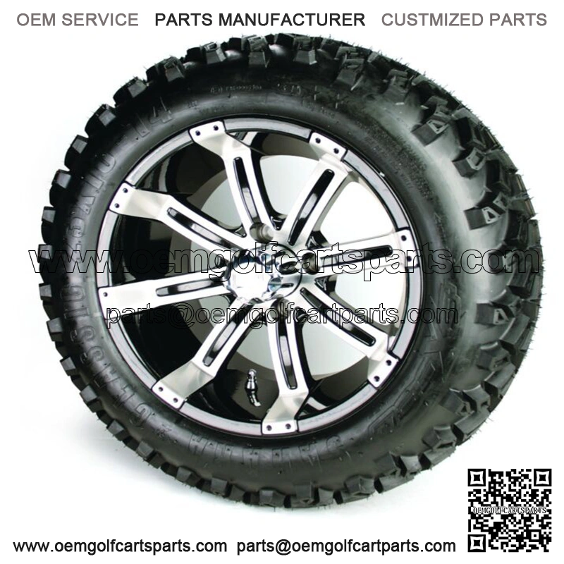 Set of 4 - 14 inch Black/Silver Wheels & 23 inch A/T Golf Cart Tires