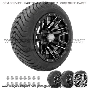 Golf Cart Wheels 12" Sledge Machine/Black on 215-35/12 Street Tires (4)