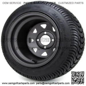 12" Black Steel 8 Spoke Golf Cart Wheels and Tires (215-50-12) - Set of 4