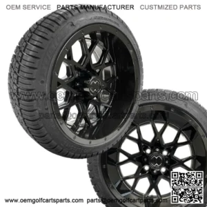 Golf Cart 14" Chaos Glossy Black Wheels on 205/30-14 Street Tires