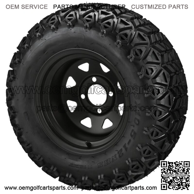 4 Golf Cart 23x10.50-12 All-Terrain Tires On 12x7 8 Spoke Black Steel Wheels