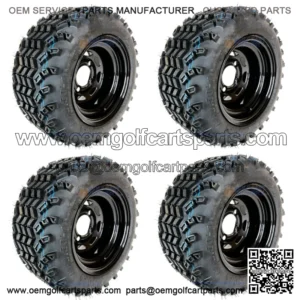 10" BLACK STEEL GOLF CART WHEELS & 18x9.5-10 SAHARA CLASSIC GOLF CART TIRES (4)