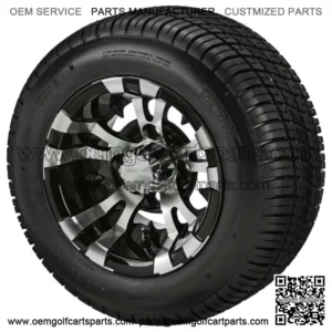 4 Golf Cart 205/50-10 DOT Tire on 10x7 Black/Machined Vampire Wheel Combo