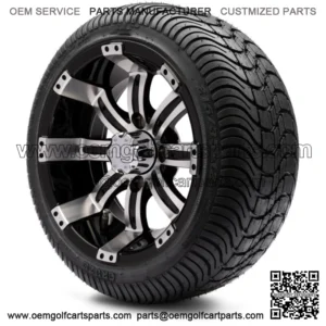 12" Machine and Black Golf Cart Wheels and Tires (215-35-12) - Set of 4