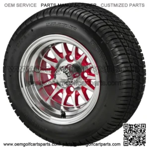(4)Golf Cart 205/50-10 Tire on 10x7 Machined/Red 14-Spoke Wheel Free Freight