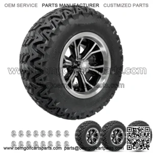 Golf Cart Wheels 12" Phenom Machine/Black on 23" Predator Tires Carts (4)