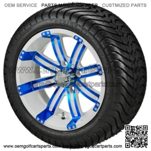 4 Golf Cart 215/35-12 Radial Tires on 12x7 White/Blue Wheels