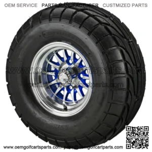 4 Golf Cart 22x10-10 Street Tires on 10x7 Machined/Blue 14-Spoke Wheels