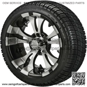 4 Golf Cart 205/30-14 Tires on a 14x7 Black/Machined Vampire Wheels Free Freight