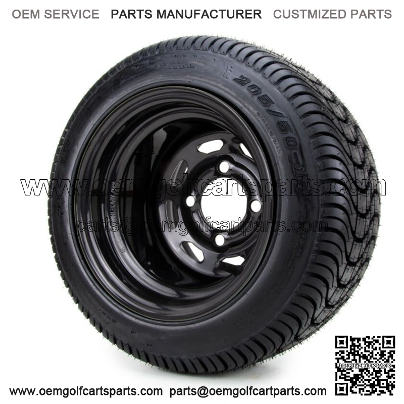 10" Black 8 Window Steel Golf Cart Wheels & Tires (205-50-10) Set of 4