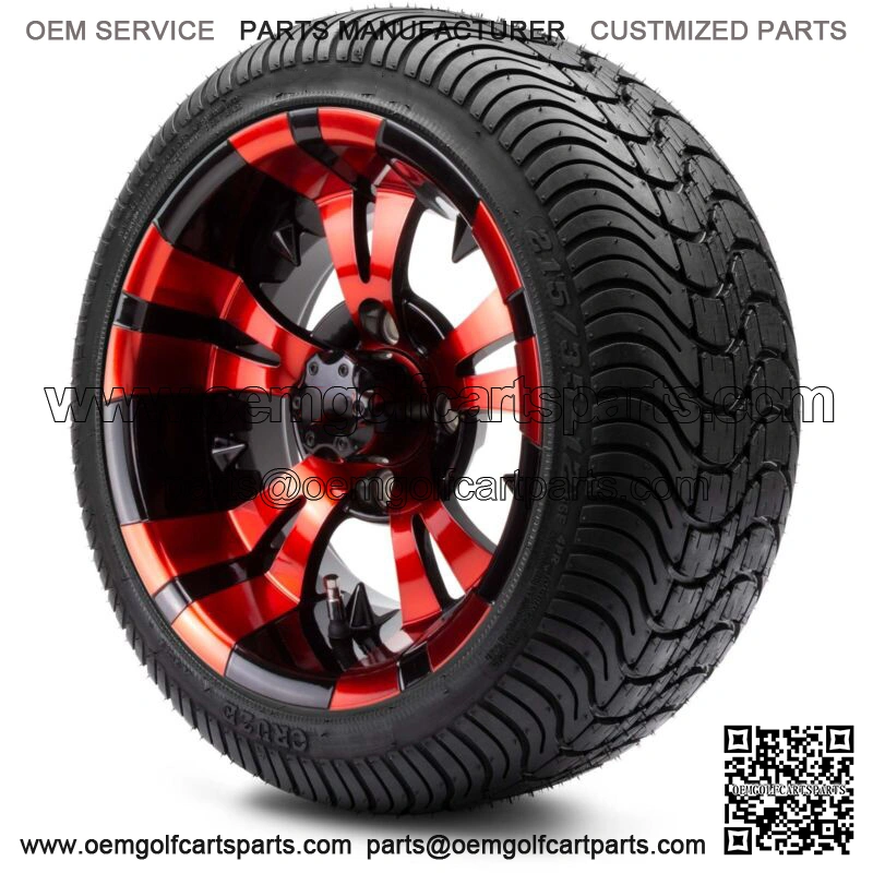 12" Vampire Red and Black Golf Cart Wheels and Tires (215-35-12) Set of 4