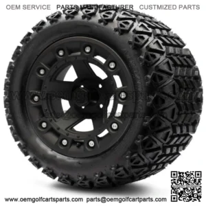 14" Defender Matte Black Golf Cart Wheels and Tires 23x10.00-14 Set of 4