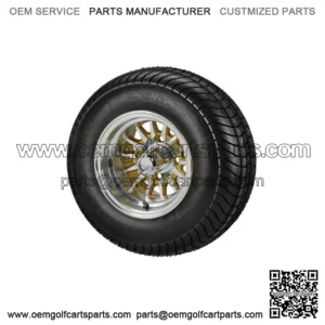 (4)Golf Cart 205/65-10 DOT Tires on 10x7 Machined/Gold 14-Spoke Wheels