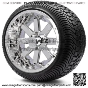 14" Assault Chrome Golf Cart Wheels and Tires (205-30-14) Set of 4