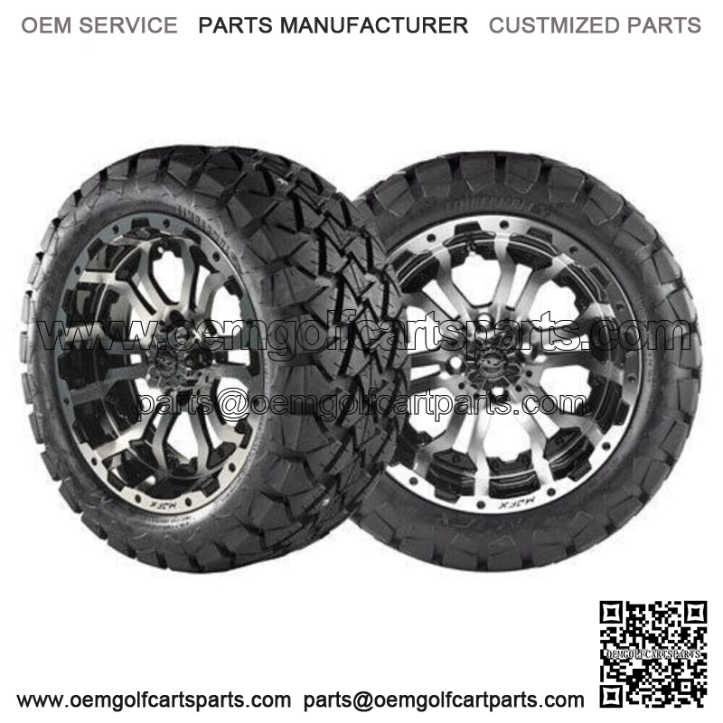 Golf Cart 14" Machined black Wheel 22 Timber Wolf Terrain Tires gtw