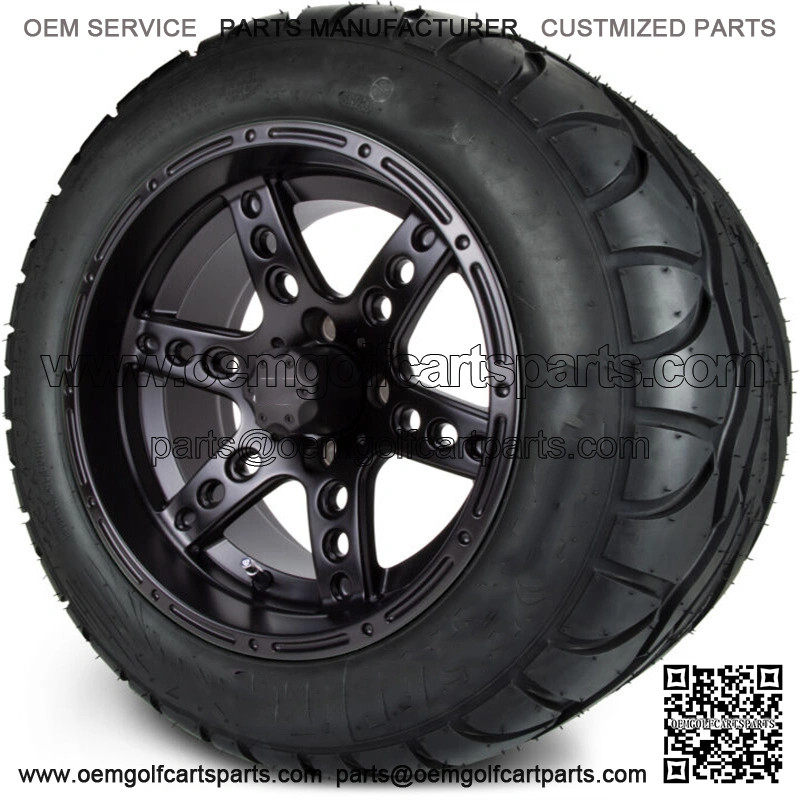 14" Reef Matte Black Golf Cart Wheels and Radial Tires (23x10-14)