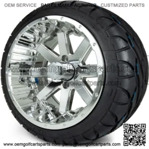 14" Assault Chrome Golf Cart Wheels and Radial Tires (205/40-14)