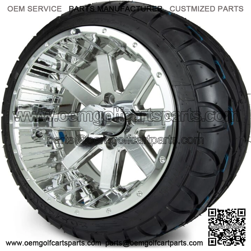 14" Assault Chrome Golf Cart Wheels and Radial Tires (205/40-14)