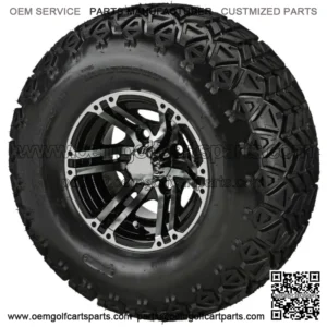 4 Golf  Cart 22x11-10 All-Terrain Tires on 10x7 Black/Machined Yukon Wheels