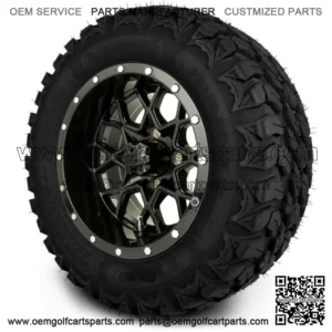 12" Glossy Black Golf Cart Wheels and Gripz Tires (22x10-12)