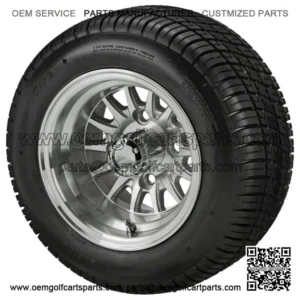 (4)Golf Cart 205/50-10 Tire on 10x7 Machined/Silver 14-Spoke Wheel Free Freight